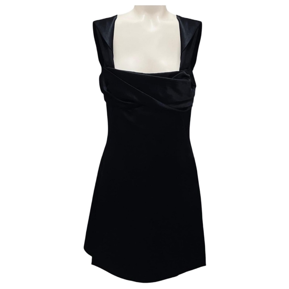 Jil Sander Black Side Split Satin Sheath Dress with Inner Petticoat — Size 6 NWT